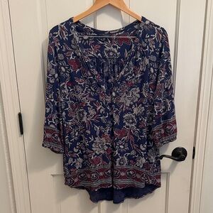 Lucky Brand Navy and Red Floral Blouse
